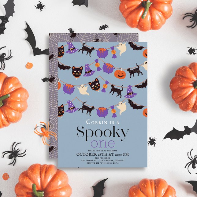 Spooky One Halloween Blue 1st Birthday Invitation (Creator Uploaded)