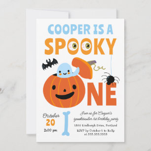 Spooky One Halloween Blue Ghost 1st Birthday Party Invitation