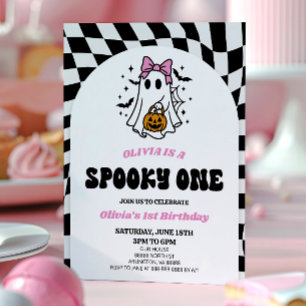Spooky One Halloween Bow Ghost 1st Birthday Party Invitation