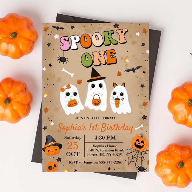 Spooky One Halloween Cute Ghost 1st Birthday  Invitation (Creator Uploaded)