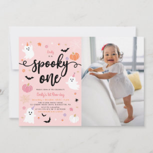 Spooky One Halloween Cute Ghost 1st Birthday Photo Invitation