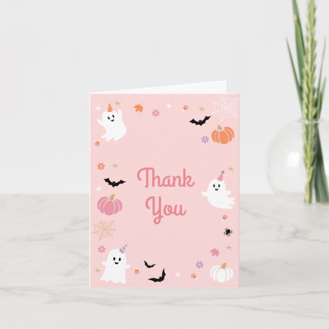 Spooky One Halloween Cute Ghost 1st Birthday Thank You Card (Front)
