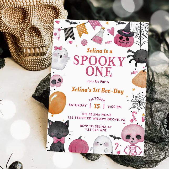 Spooky One Halloween Cute Ghost Birthday Party  Invitation (Creator Uploaded)