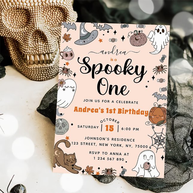 Spooky One Halloween Cute Ghost Birthday Party Invitation (Creator Uploaded)