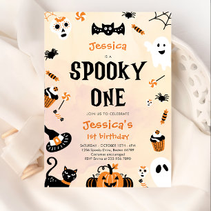 Spooky One Halloween Cute Ghost Birthday Party Invitation