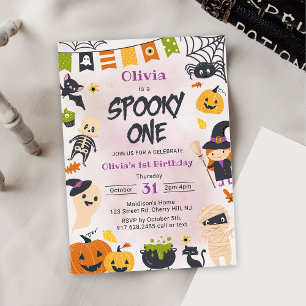 Spooky One Halloween Cute Ghost Birthday Party Invitation