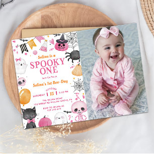 Spooky One Halloween Cute Ghost Birthday Photo Invitation