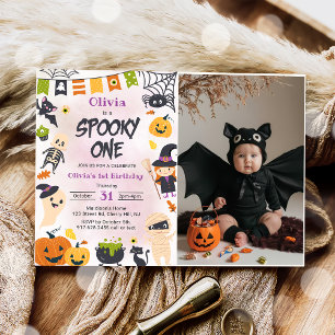 Spooky One Halloween Cute Ghost Birthday Photo  Invitation
