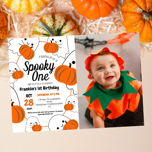 Spooky One  Halloween Cute Ghouls Birthday Party Invitation (Creator Uploaded)