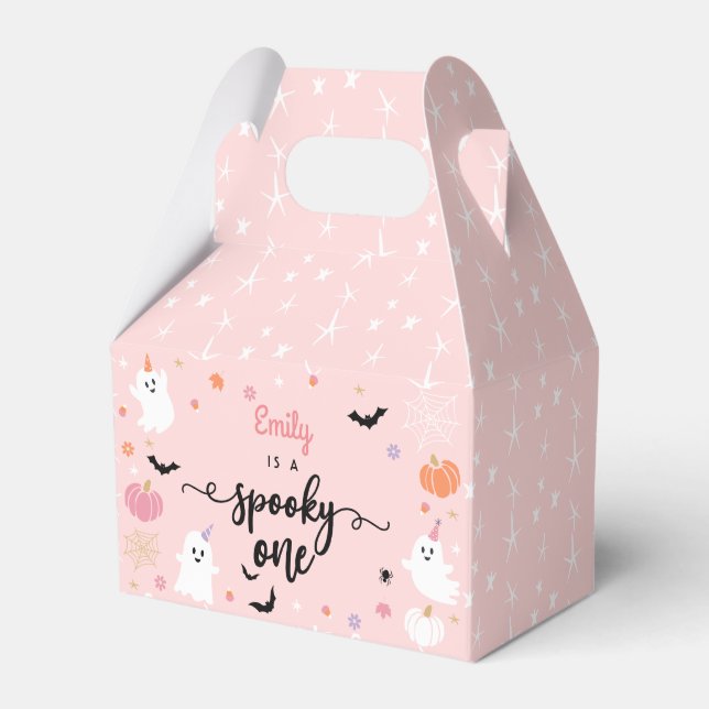 Spooky One Halloween Cute Pink Ghost 1st Birthday Favour Box (Front Side)