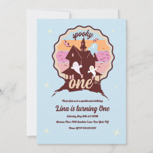 Spooky One Halloween First Birthday Ghost Blue Invitation