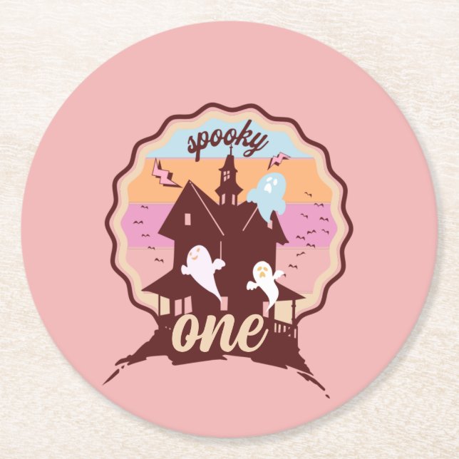 Spooky One Halloween First Birthday Ghost Party    Round Paper Coaster (Front)