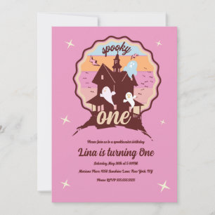 Spooky One Halloween First Birthday Ghost Pink Invitation