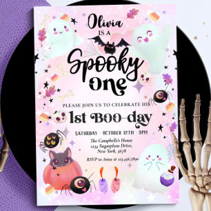 Spooky One Halloween Ghost 1st Birthday Invitation