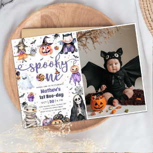 Spooky One Halloween Ghost 1st Birthday Photo Invitation