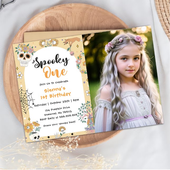 Spooky One Halloween Ghost 1st Birthday Photo Invitation (Creator Uploaded)