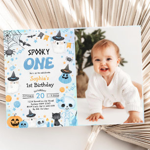 Spooky One Halloween Ghost 1st Birthday Photo Invitation