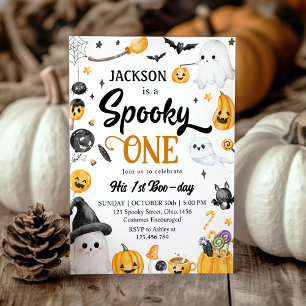 Spooky One Halloween Ghost Birthday Party Invitation