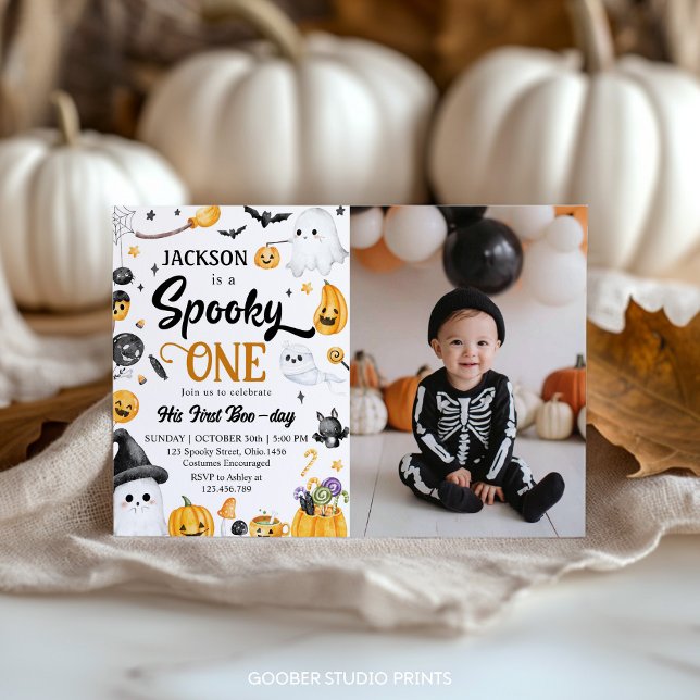 Spooky One Halloween Ghost Birthday Photo Invitation (Creator Uploaded)
