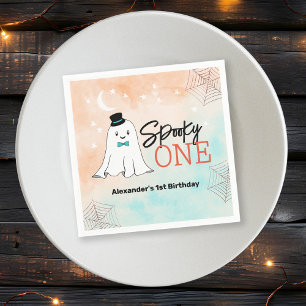 Spooky One Halloween Ghost Boys 1st Birthday Party Napkin