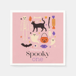 Spooky One Halloween Motifs Pink 1st Birthday Napkin