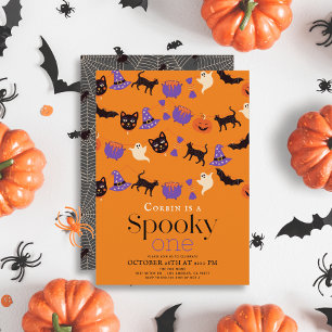 Spooky One Halloween Orange 1st Birthday Invitation