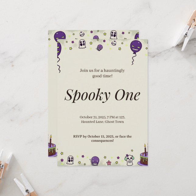 Spooky One Halloween Party custom Invitation (Front/Back In Situ)