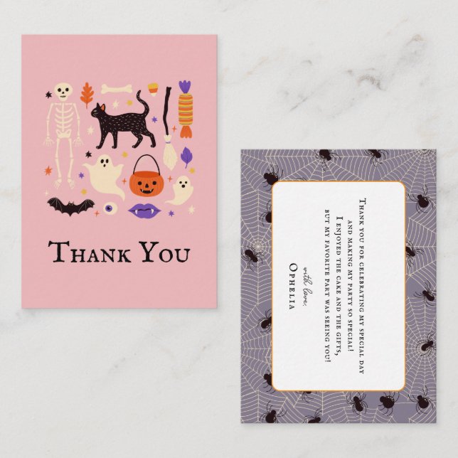 Spooky One Halloween Pink 1st Birthday Thank You Card (Front/Back)