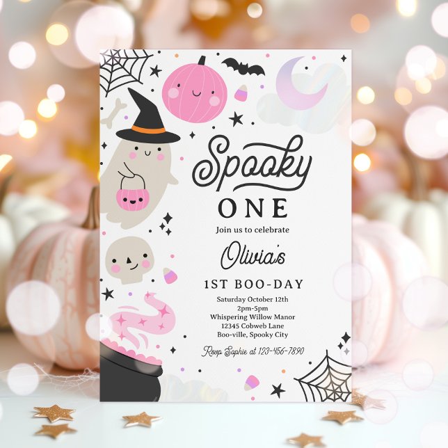 Spooky One Halloween Pink Ghost 1st Birthday Party Invitation (Creator Uploaded)