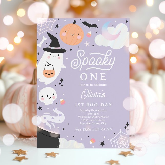 Spooky One Halloween Pink Ghost 1st Birthday Party Invitation (Creator Uploaded)