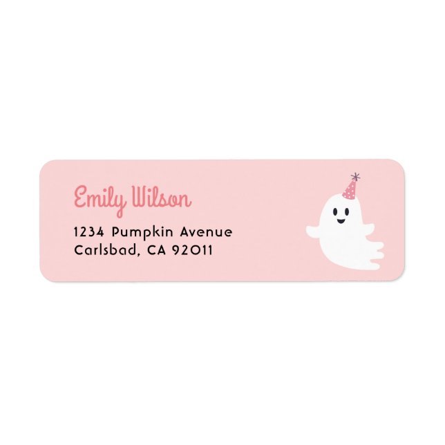 Spooky One Halloween Pink Ghost Return Address Label (Front)