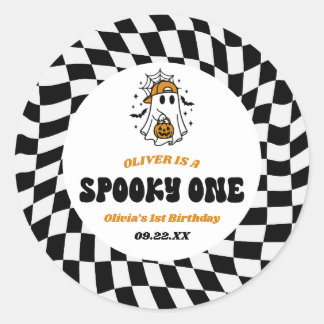 Spooky One Halloween Retro 1st Birthday Party Classic Round Sticker