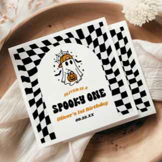 Spooky One Halloween Retro 1st Birthday Party Napkin