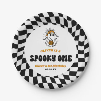Spooky One Halloween Retro 1st Birthday Party Paper Plate