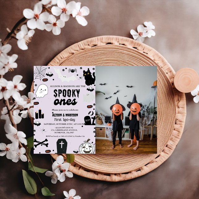 Spooky One Halloween Twin first birthday party  In Invitation (Creator Uploaded)