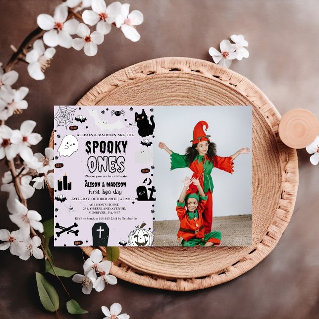 Spooky One Halloween Twin first birthday party Invitation (Creator Uploaded)