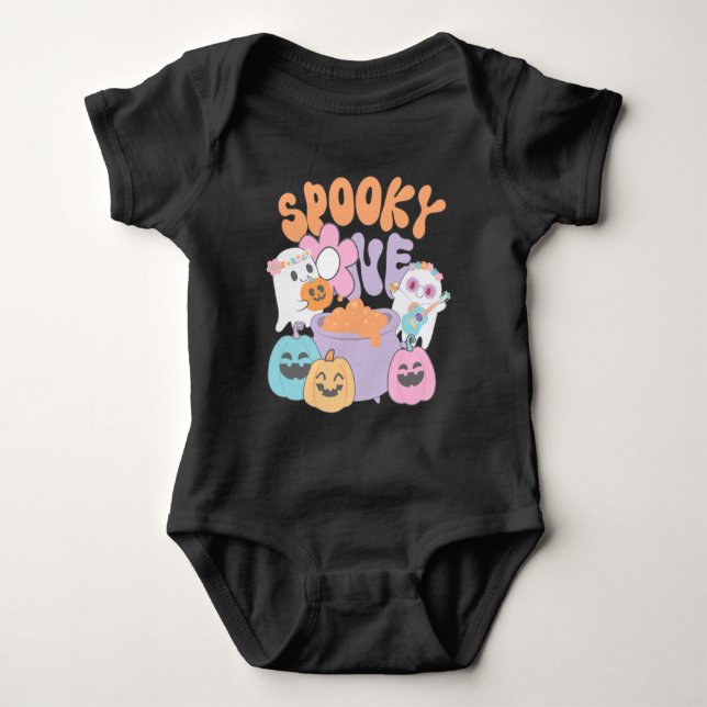 Spooky One Hippie Halloween Ghost Baby Bodysuit (Front)