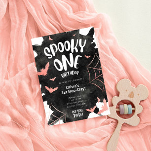 Spooky One Invitation Halloween Birthday Pink Bats