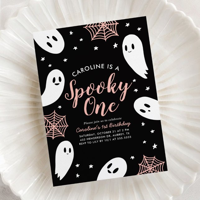 Spooky One Pink Ghost Halloween 1st Birthday Invitation (Creator Uploaded)