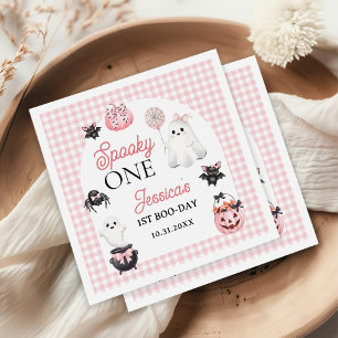 Spooky One Pink Ghost Halloween 1st Birthday Party Napkin