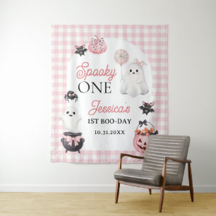 Spooky One Pink Ghost Halloween 1st Birthday Party Tapestry