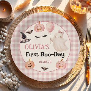 Spooky One Pink Ghost Halloween Birthday Paper Plate
