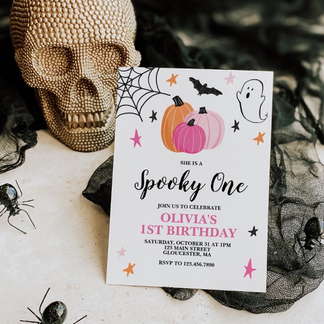 Spooky One Pink Halloween 1st Birthday Invitation (Creator Uploaded)
