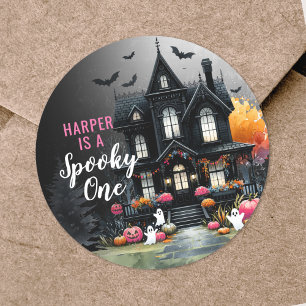 Spooky One Pink Halloween 1st Birthday Party Classic Round Sticker