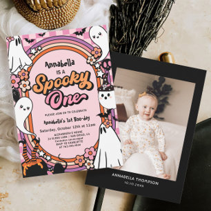 Spooky One Pink Halloween 1st Birthday Party Invitation