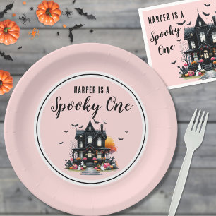 Spooky One Pink Halloween 1st Birthday Party Paper Plate