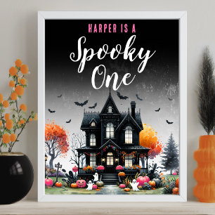 Spooky One Pink Halloween 1st Birthday Party Sign