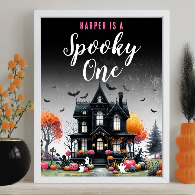 Spooky One Pink Halloween 1st Birthday Party Sign (Spooky One Pink Halloween 1st Birthday Party Sign )