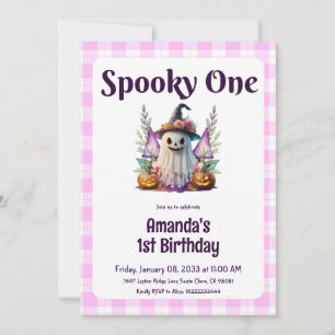 Spooky One Pink Halloween First Birthday Party Invitation
