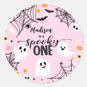 Spooky One Pink Halloween Ghost Classic Round Sticker